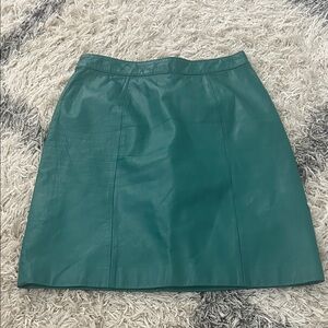Green 100% Leather A-Line Skirt